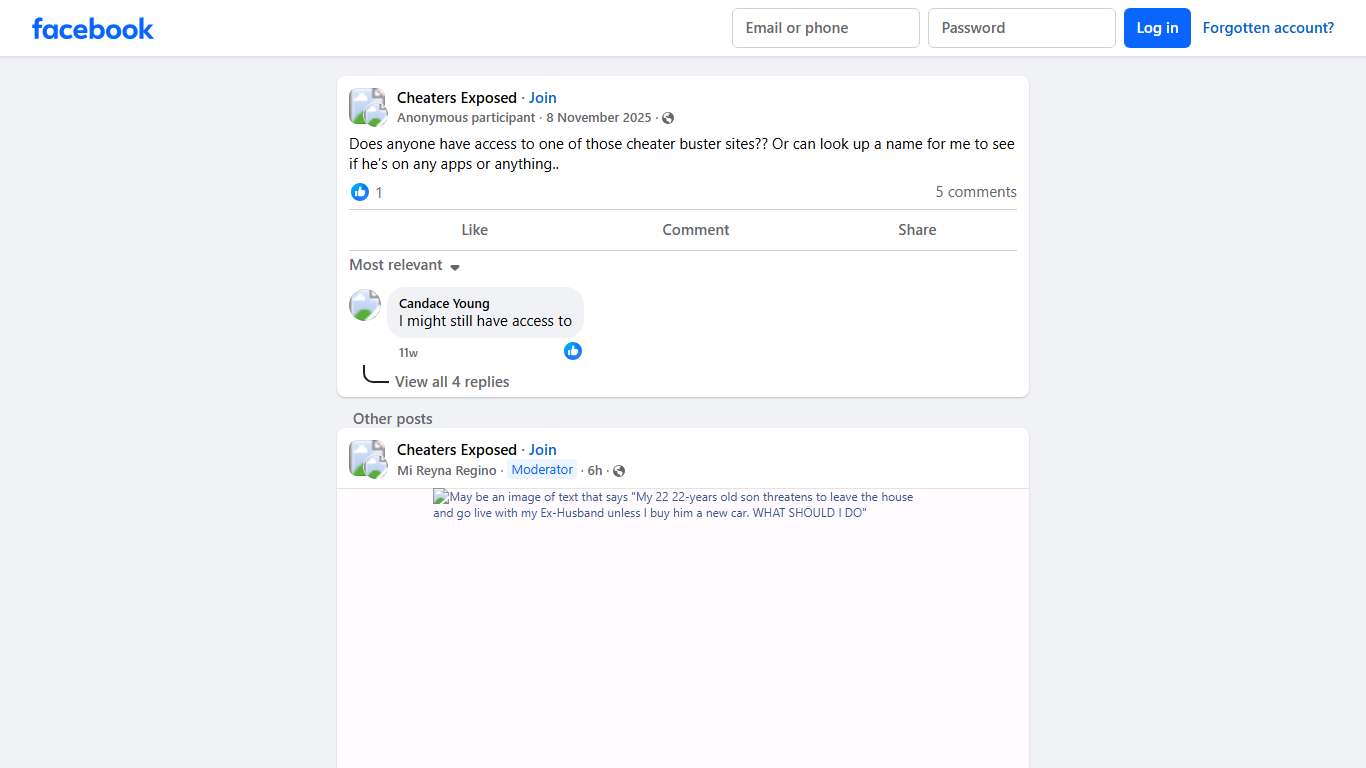 Cheaters Exposed Does anyone have access to one of those cheater buster sites Facebook